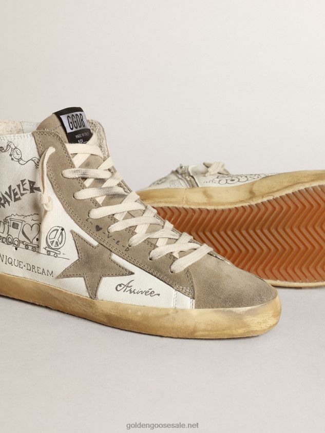 Francy sneakers with dove-gray suede inserts and all-over black lettering FN20N44 Women Golden Goose