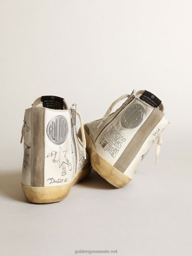 Francy sneakers with dove-gray suede inserts and all-over black lettering FN20N44 Women Golden Goose