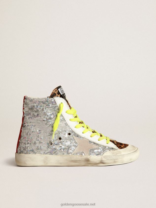 Francy sneakers with silver sequins and leopard-print pony skin FN20N32 Women Golden Goose