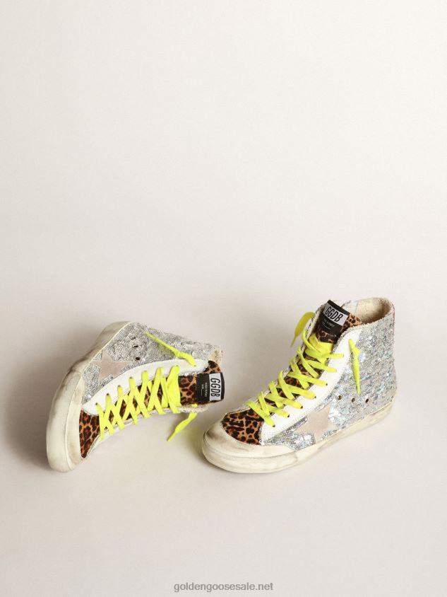 Francy sneakers with silver sequins and leopard-print pony skin FN20N32 Women Golden Goose