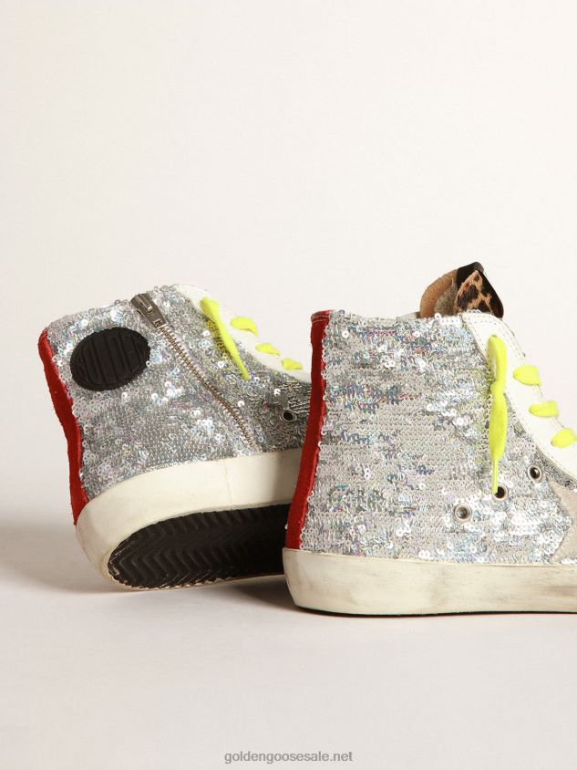 Francy sneakers with silver sequins and leopard-print pony skin FN20N32 Women Golden Goose