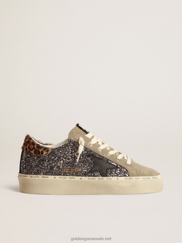 Hi Star in dark gray glitter with a black leather star FN20N258 Women Golden Goose
