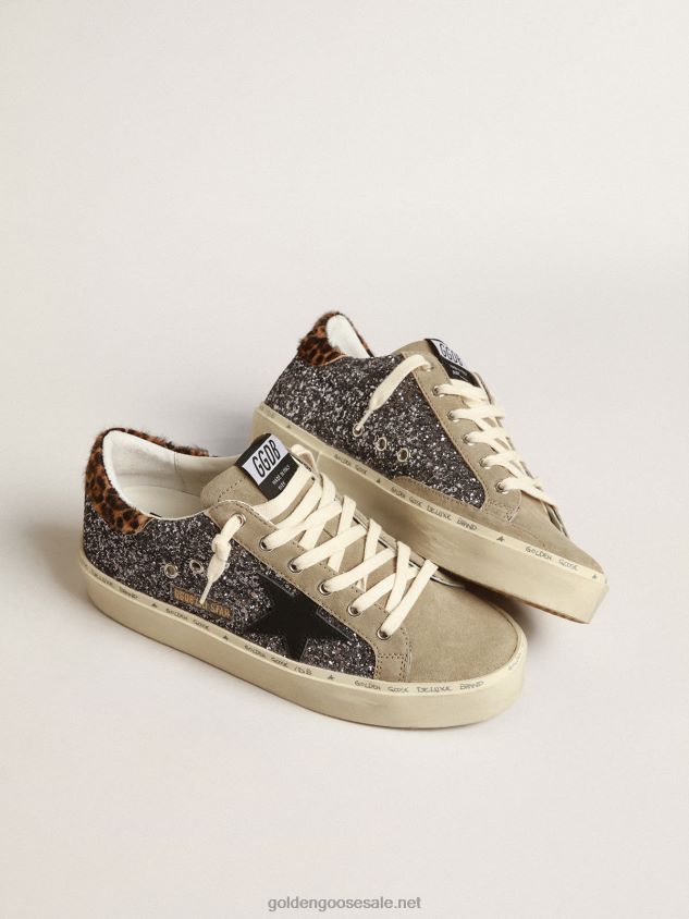 Hi Star in dark gray glitter with a black leather star FN20N258 Women Golden Goose