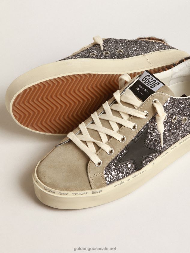Hi Star in dark gray glitter with a black leather star FN20N258 Women Golden Goose