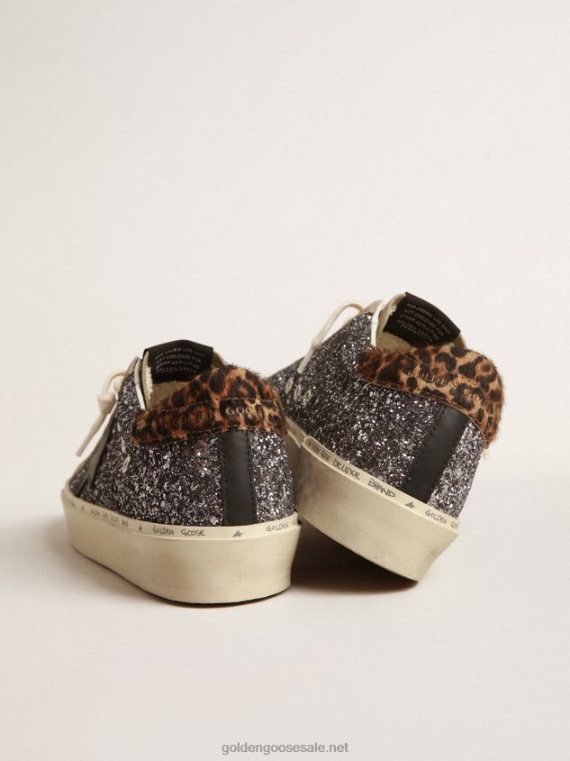 Hi Star in dark gray glitter with a black leather star FN20N258 Women Golden Goose
