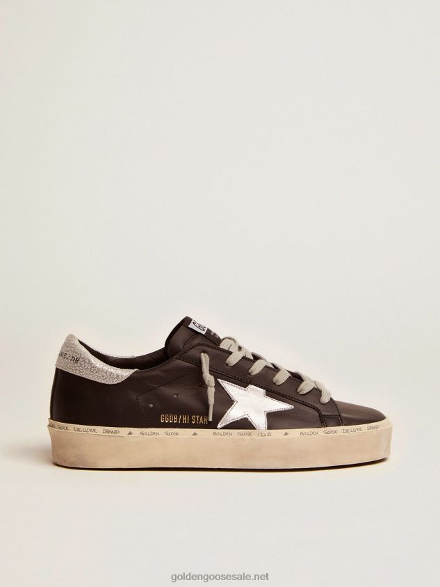 Hi Star sneakers in black leather with silver laminated leather star FN20N80 Women Golden Goose