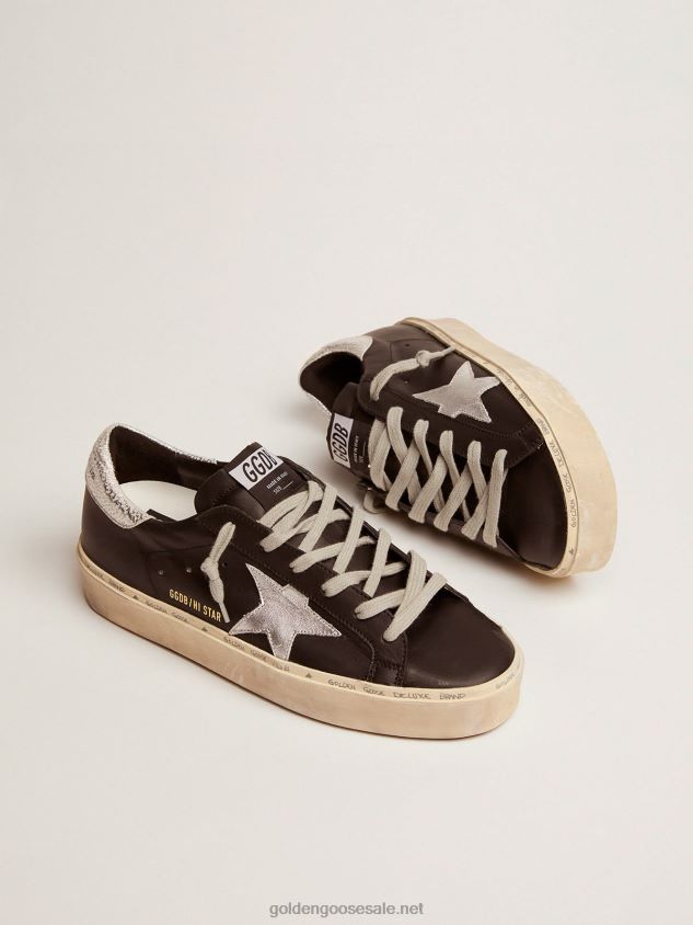 Hi Star sneakers in black leather with silver laminated leather star FN20N80 Women Golden Goose