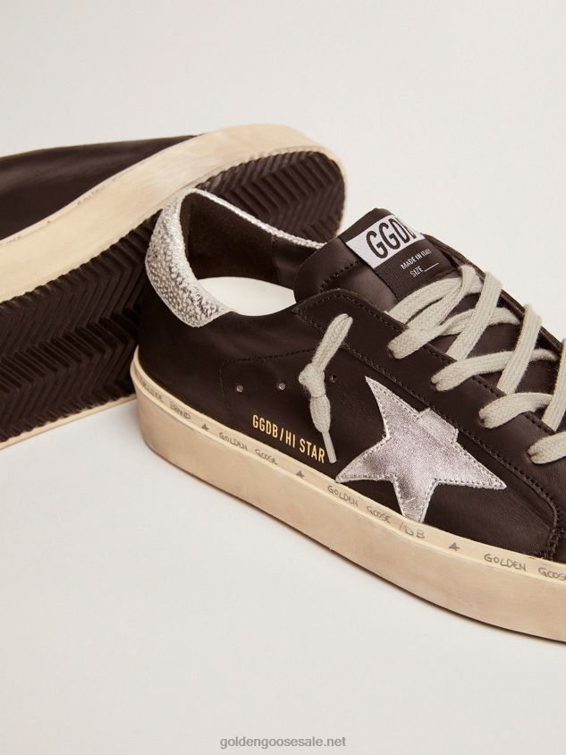 Hi Star sneakers in black leather with silver laminated leather star FN20N80 Women Golden Goose