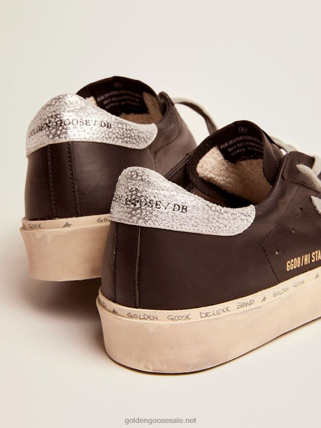 Hi Star sneakers in black leather with silver laminated leather star FN20N80 Women Golden Goose