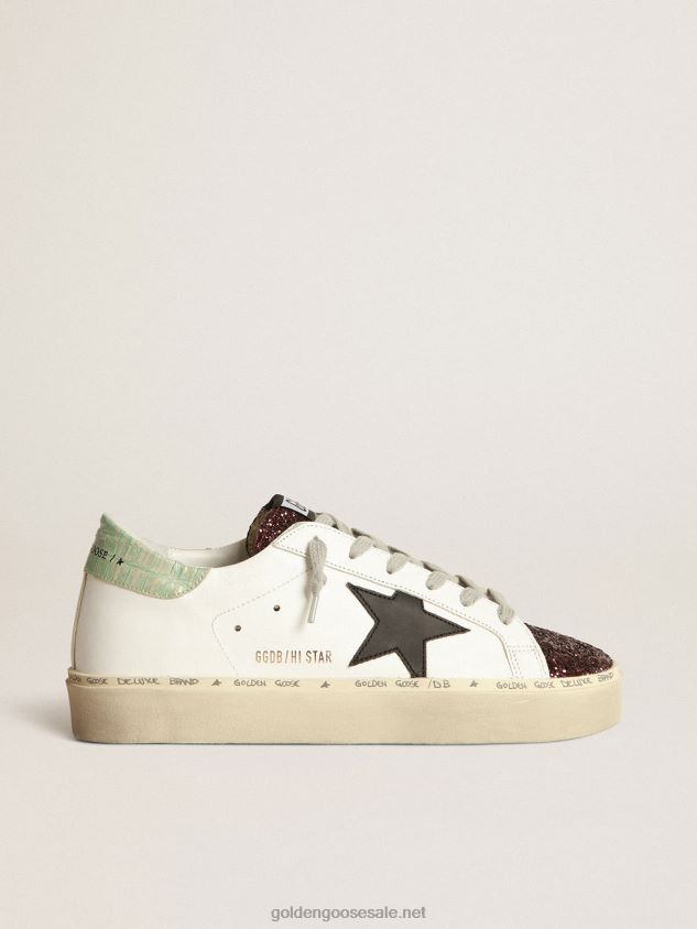 White Hi-Star sneakers with glittery insert and black star FN20N75 Women Golden Goose