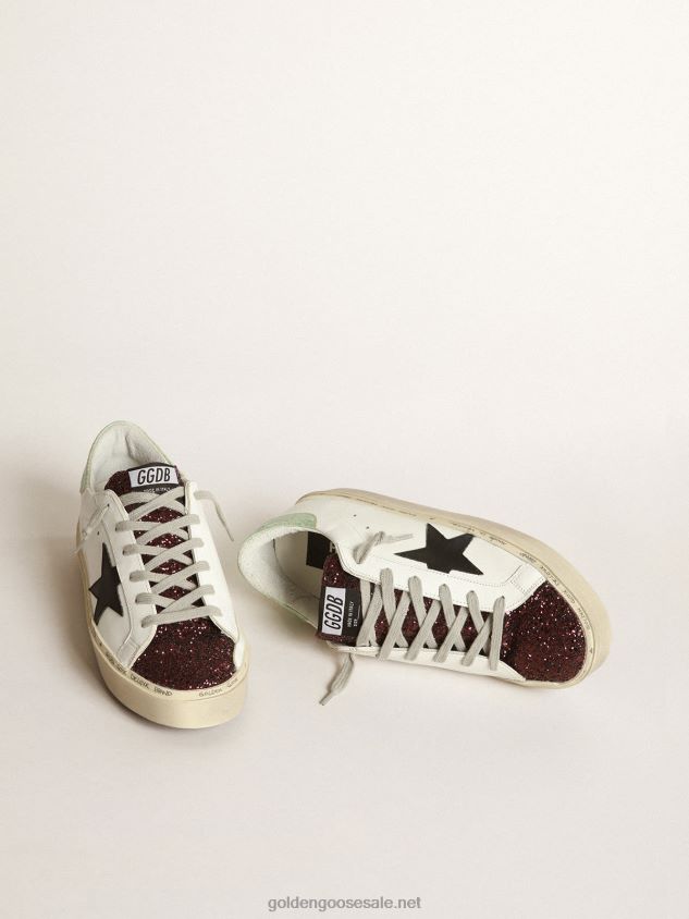 White Hi-Star sneakers with glittery insert and black star FN20N75 Women Golden Goose