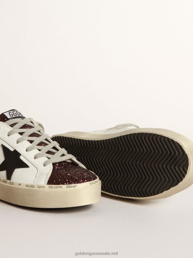 White Hi-Star sneakers with glittery insert and black star FN20N75 Women Golden Goose