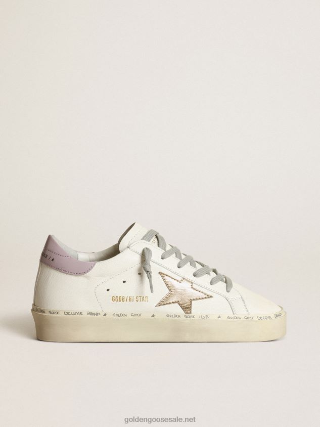 White Hi Star with a gold star and lilac naplak heel tab FN20N281 Women Golden Goose