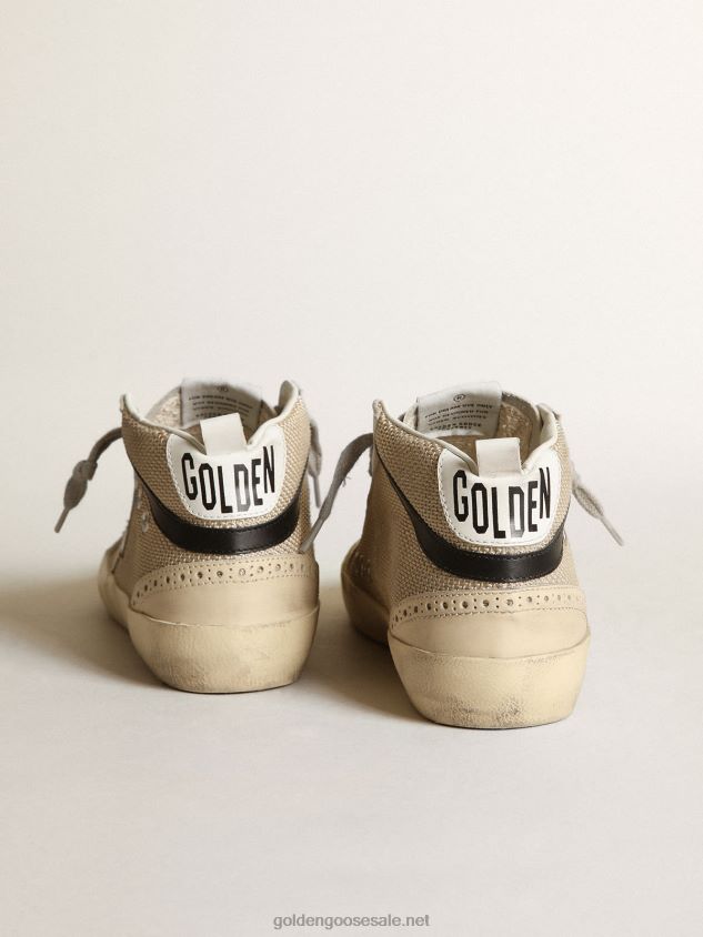 Mid Star LTD sneakers in cream-colored mesh with silver metallic leather star and black leather flash FN20N14 Women Golden Goose