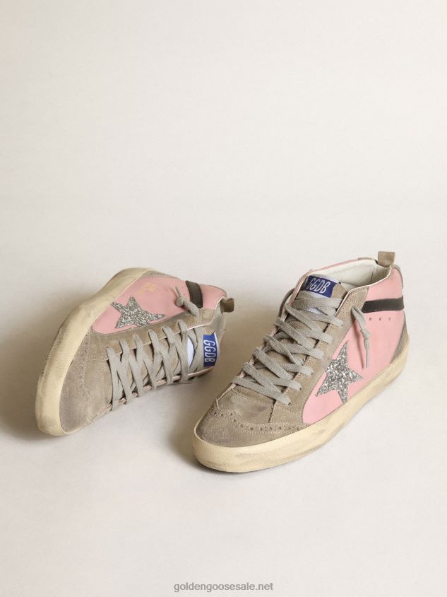 Mid Star LTD sneakers in pink leather with silver glitter star and black leather flash FN20N81 Women Golden Goose
