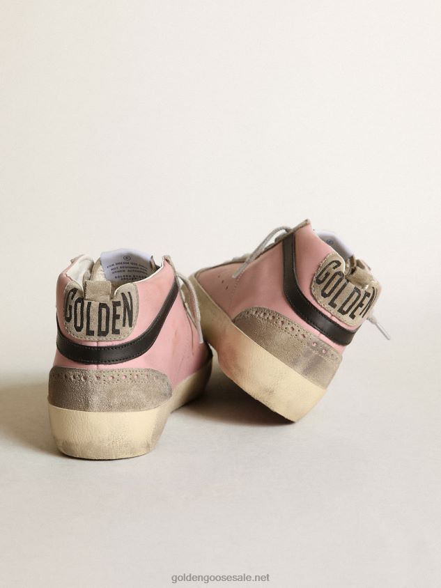 Mid Star LTD sneakers in pink leather with silver glitter star and black leather flash FN20N81 Women Golden Goose