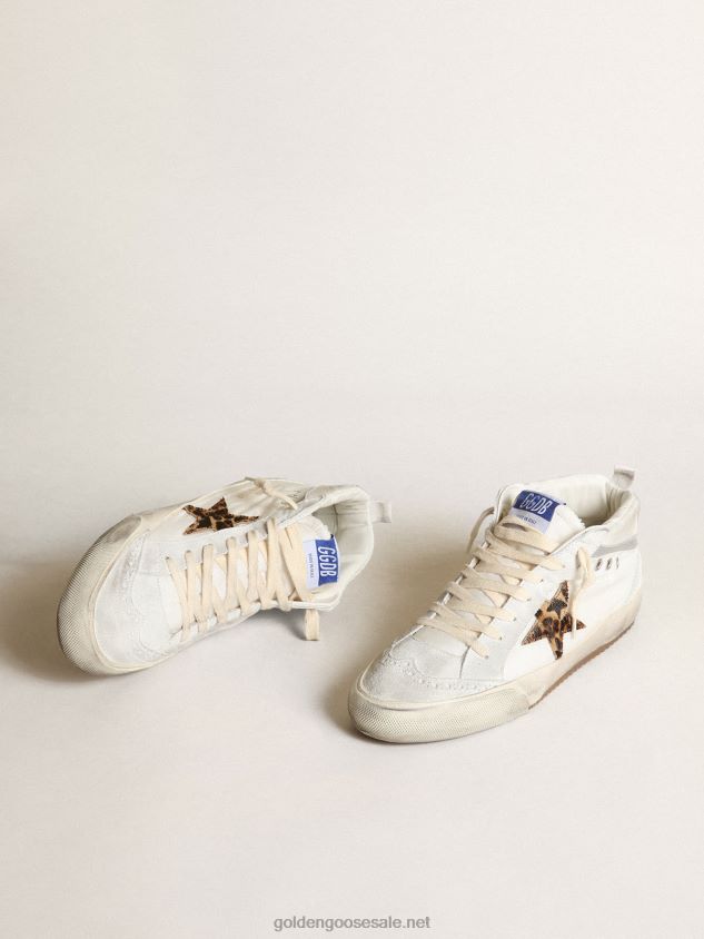 Mid Star LTD sneakers in white nylon with leopard-print pony skin star and pink metallic leather heel tab FN20N17 Women Golden Goose