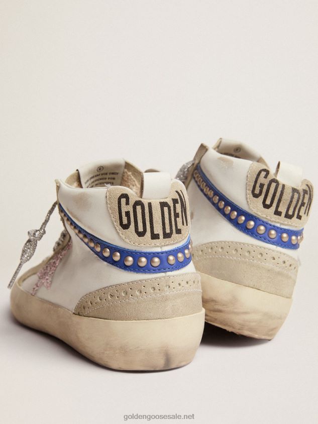 Mid Star LTD sneakers with white and pink glitter star and blue leather flash with gold-colored studs FN20N77 Women Golden Goose