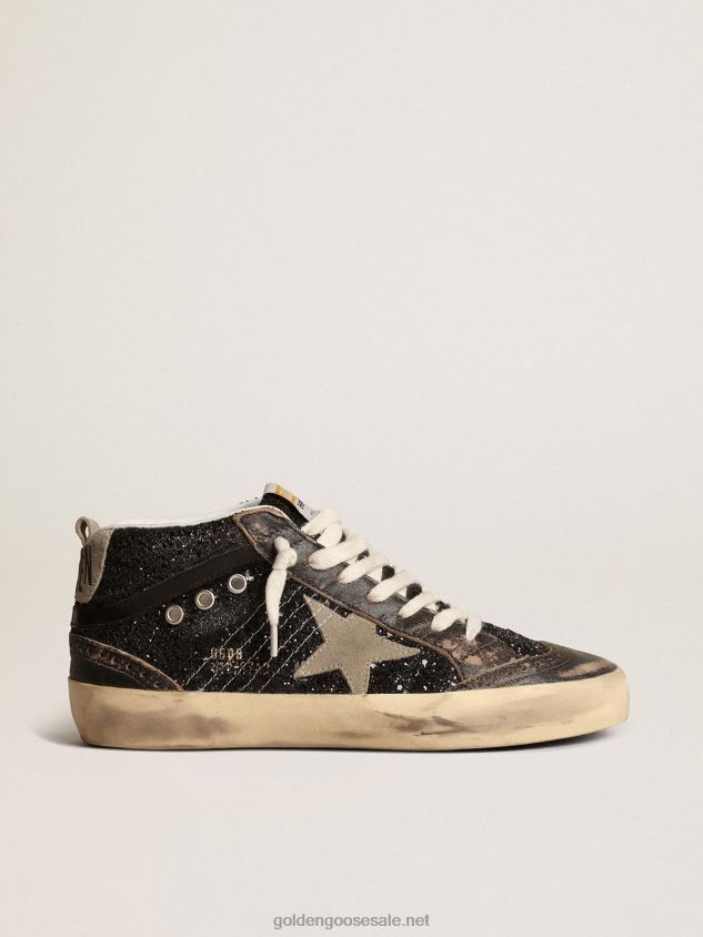 Mid Star in black glitter with dove-gray suede star and heel tab FN20N222 Women Golden Goose