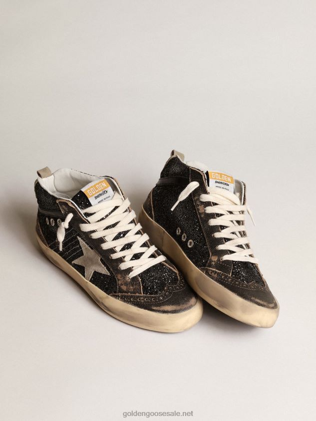 Mid Star in black glitter with dove-gray suede star and heel tab FN20N222 Women Golden Goose