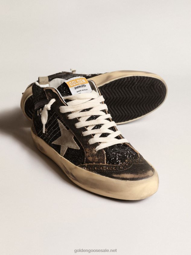 Mid Star in black glitter with dove-gray suede star and heel tab FN20N222 Women Golden Goose
