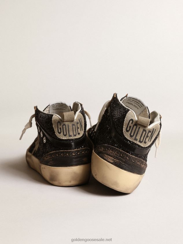 Mid Star in black glitter with dove-gray suede star and heel tab FN20N222 Women Golden Goose
