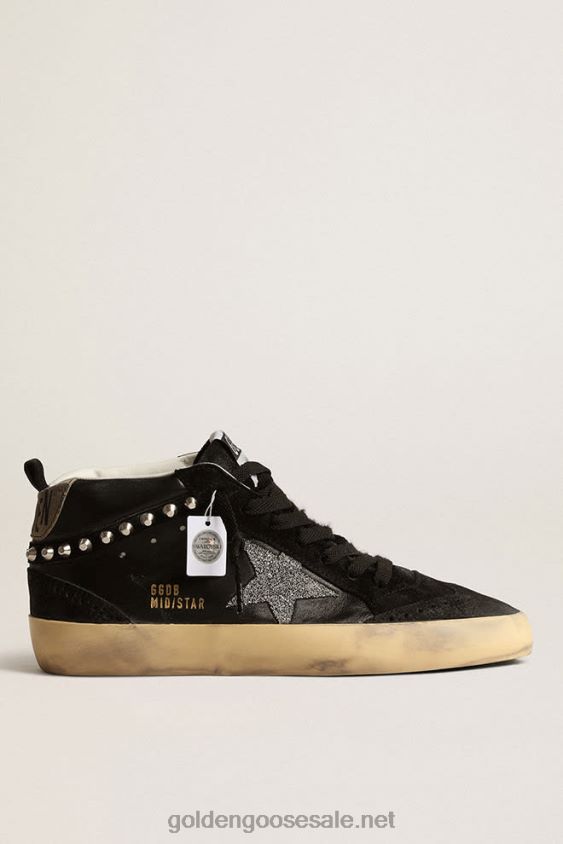 Mid Star in black nappa and suede with Swarovski crystal star FN20N161 Women Golden Goose