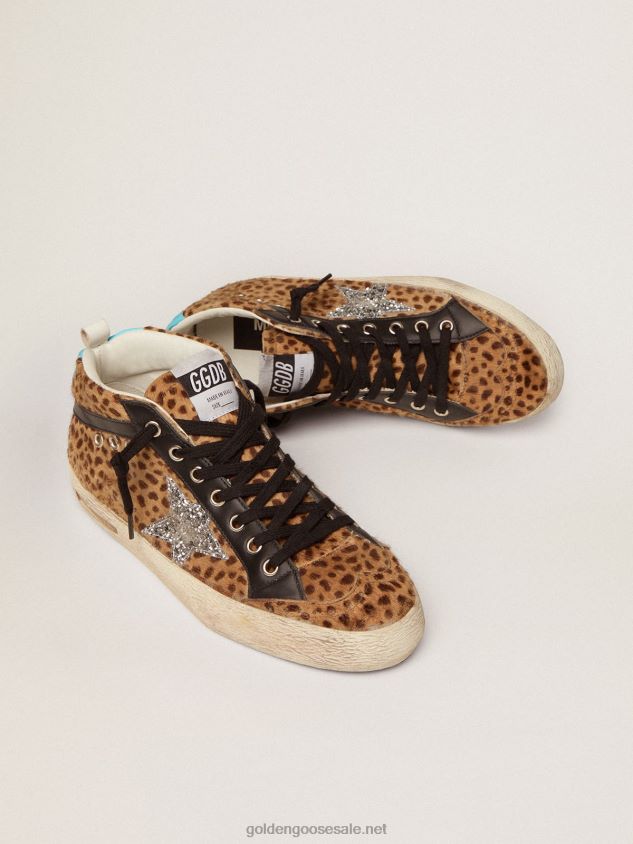 Mid Star sneakers in animal-print pony skin with silver glitter star FN20N110 Women Golden Goose