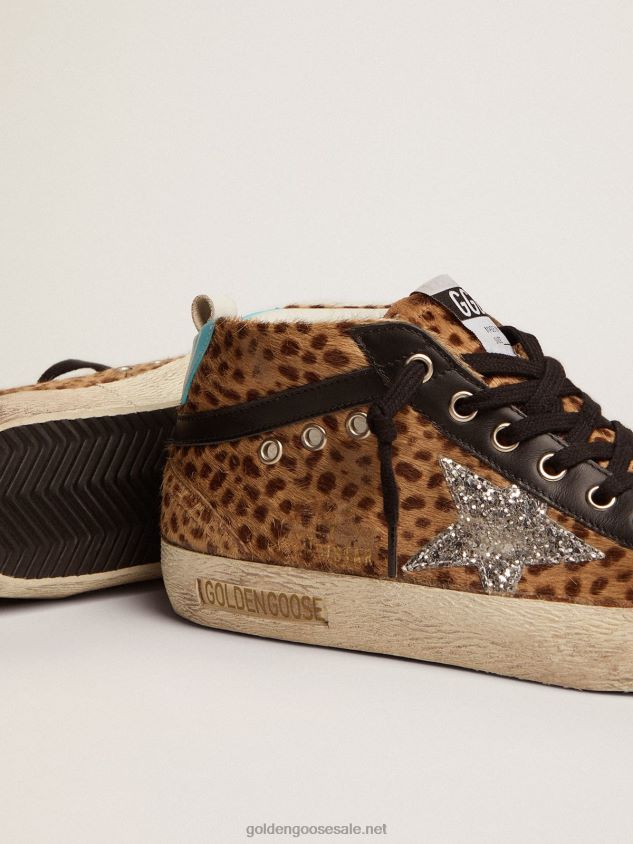 Mid Star sneakers in animal-print pony skin with silver glitter star FN20N110 Women Golden Goose