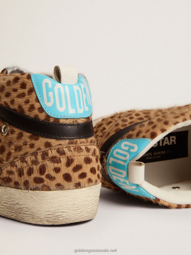 Mid Star sneakers in animal-print pony skin with silver glitter star FN20N110 Women Golden Goose
