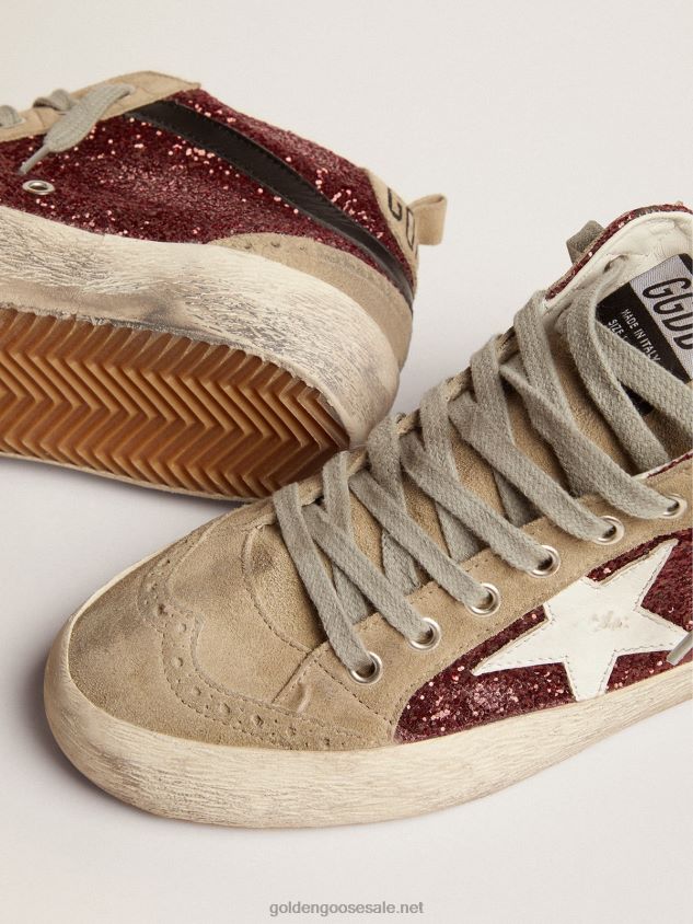 Mid Star sneakers in burgundy glitter with dove-gray inserts and white star FN20N74 Women Golden Goose