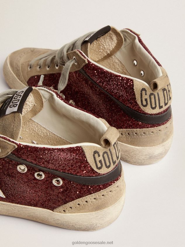 Mid Star sneakers in burgundy glitter with dove-gray inserts and white star FN20N74 Women Golden Goose