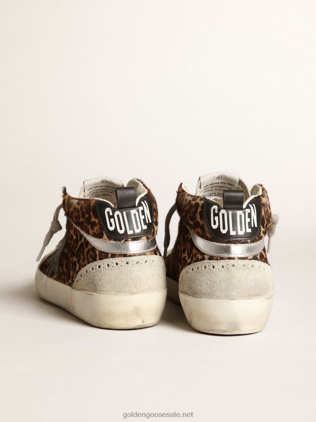 Mid Star sneakers in leopard-print pony skin with black leather star and silver laminated leather flash FN20N180 Women Golden Goose