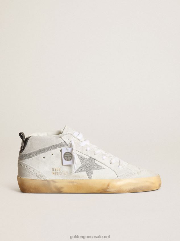 Mid Star sneakers in white suede with star and flash in silver-colored Swarovski micro-crystals FN20N37 Women Golden Goose