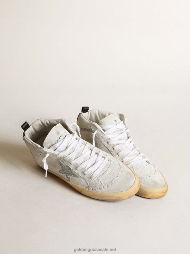 Mid Star sneakers in white suede with star and flash in silver-colored Swarovski micro-crystals FN20N37 Women Golden Goose