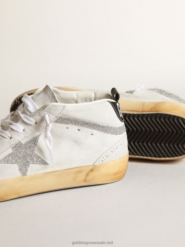 Mid Star sneakers in white suede with star and flash in silver-colored Swarovski micro-crystals FN20N37 Women Golden Goose