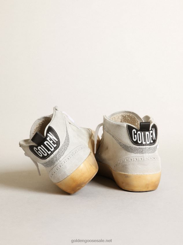 Mid Star sneakers in white suede with star and flash in silver-colored Swarovski micro-crystals FN20N37 Women Golden Goose