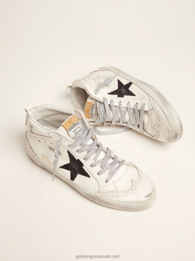 Mid-Star sneakers with laminated heel tab and glittery laces FN20N4 Women Golden Goose