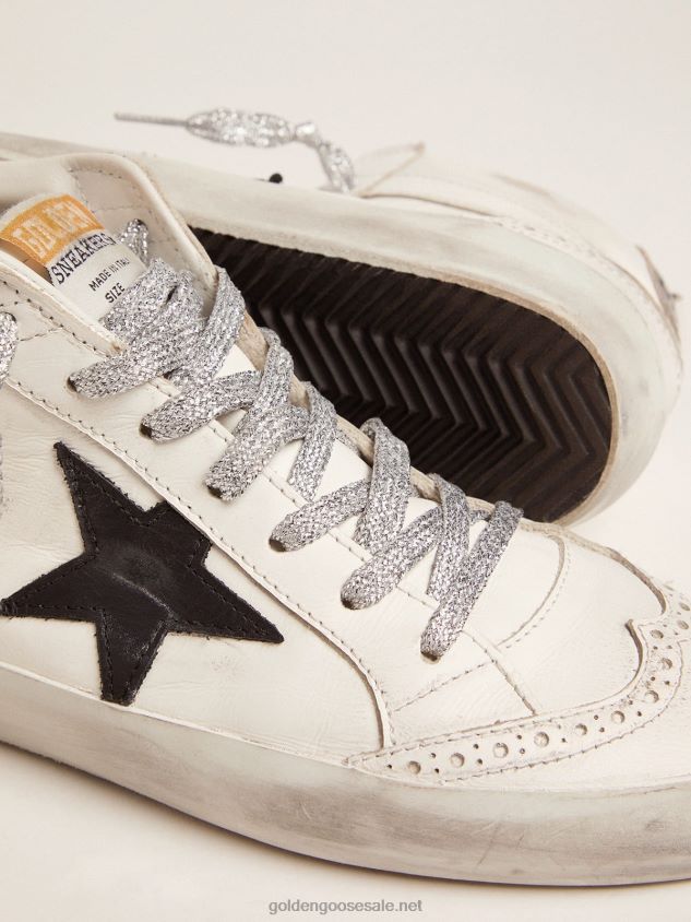 Mid-Star sneakers with laminated heel tab and glittery laces FN20N4 Women Golden Goose