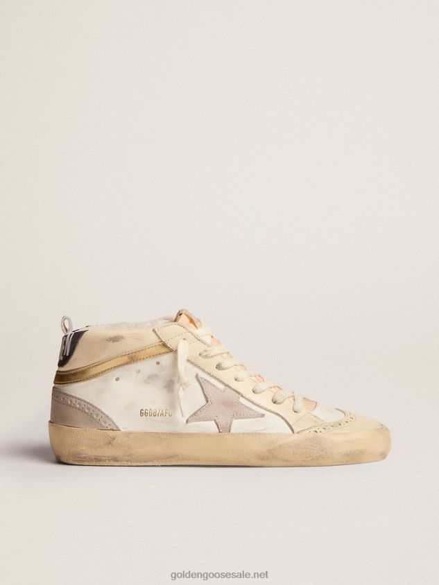 Mid Star sneakers with light gray suede star and chrome-effect gold leather flash FN20N139 Women Golden Goose