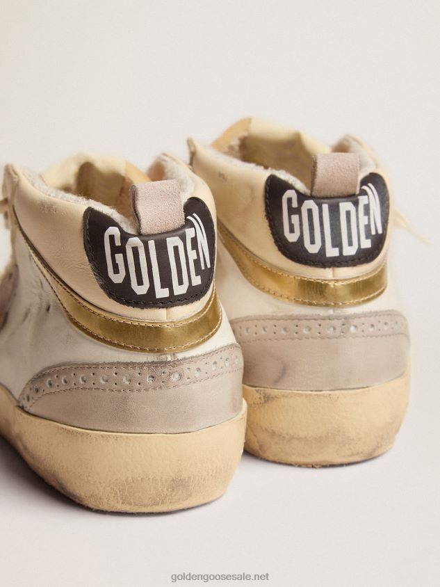Mid Star sneakers with light gray suede star and chrome-effect gold leather flash FN20N139 Women Golden Goose