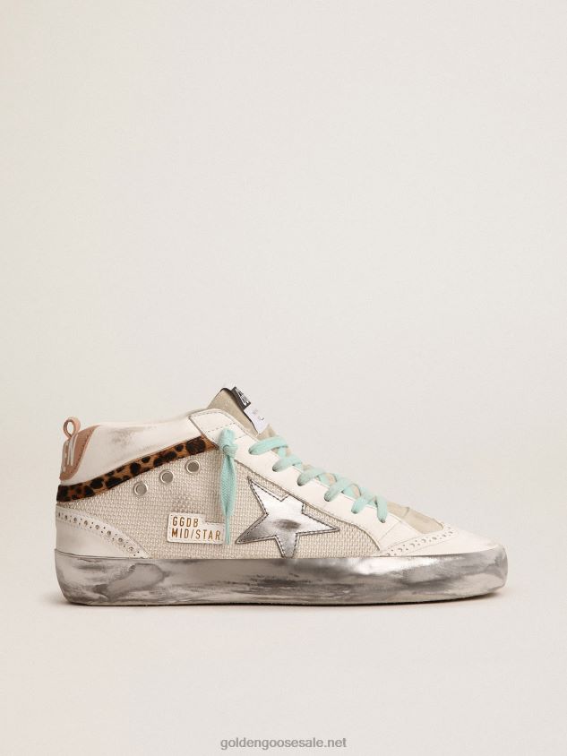 Mid Star sneakers with silver metallic leather heel tab and leopard-print pony skin flash FN20N56 Women Golden Goose