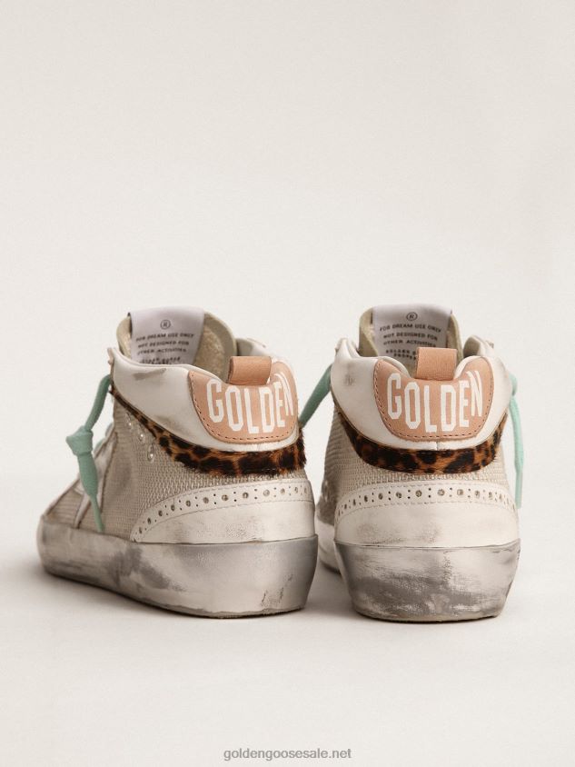Mid Star sneakers with silver metallic leather heel tab and leopard-print pony skin flash FN20N56 Women Golden Goose