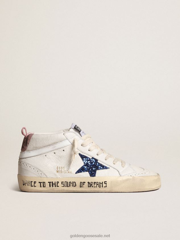 Mid Star with blue glitter star and pink suede heel tab FN20N232 Women Golden Goose
