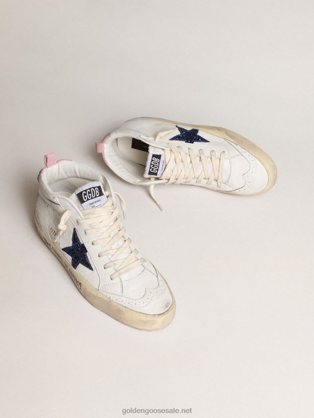 Mid Star with blue glitter star and pink suede heel tab FN20N232 Women Golden Goose