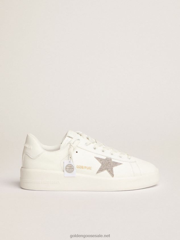Purestar in white leather with silver-colored Swarovski crystal star FN20N97 Women Golden Goose
