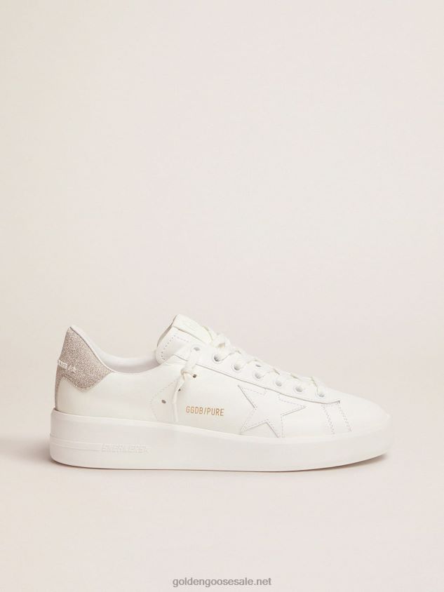 Purestar sneakers in white leather with champagne glitter heel tab FN20N106 Women Golden Goose
