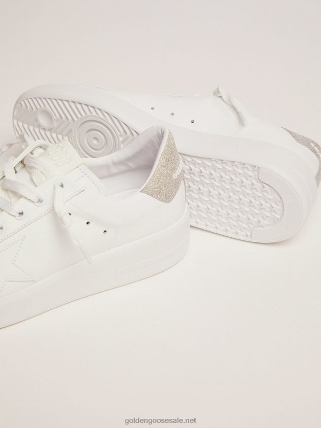 Purestar sneakers in white leather with champagne glitter heel tab FN20N106 Women Golden Goose