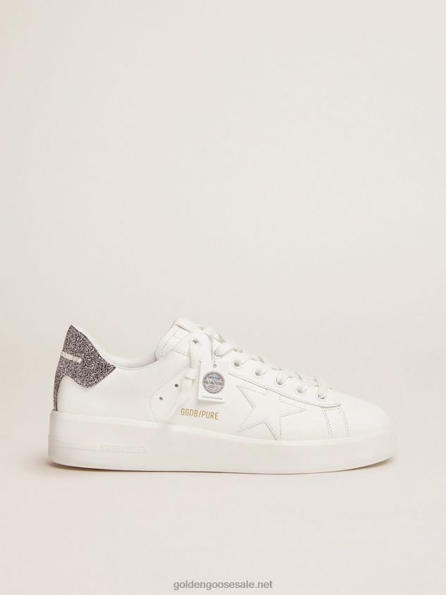 Purestar sneakers in white leather with silver Swarovski crystal heel tab FN20N130 Women Golden Goose