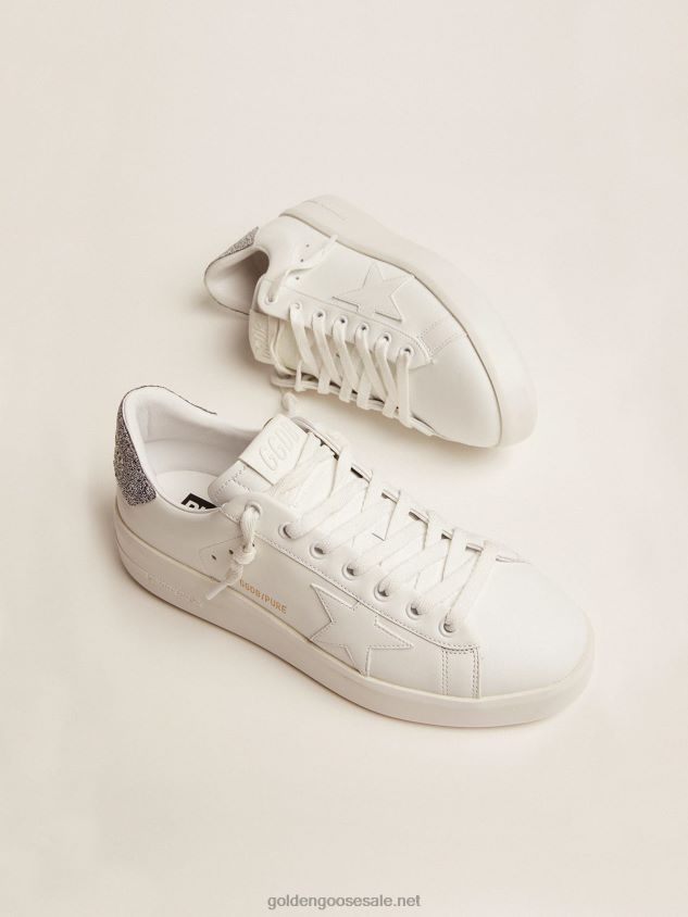 Purestar sneakers in white leather with silver Swarovski crystal heel tab FN20N130 Women Golden Goose